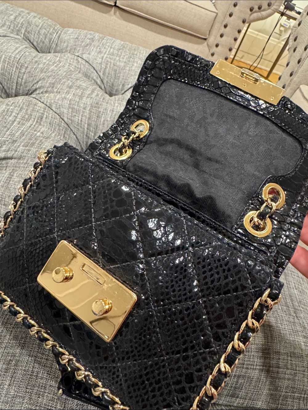 Michael Kors Bag Sloan Python Embossed Black Leather Convertible Crossbody - Picture 11 of 17